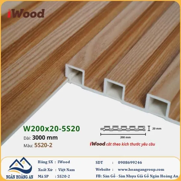 Lam 5 Sóng Nhựa Giả Gỗ Ốp Tường Ốp Trần Iwood 5S20-2